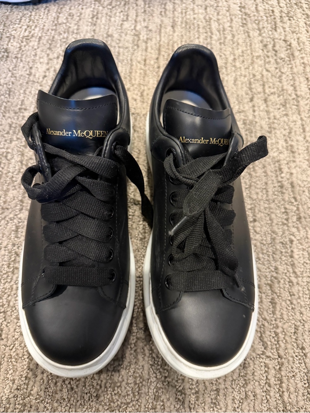 Alexander McQueen Black Leather Low-Top Sneakers with White Sole Euro 41.5